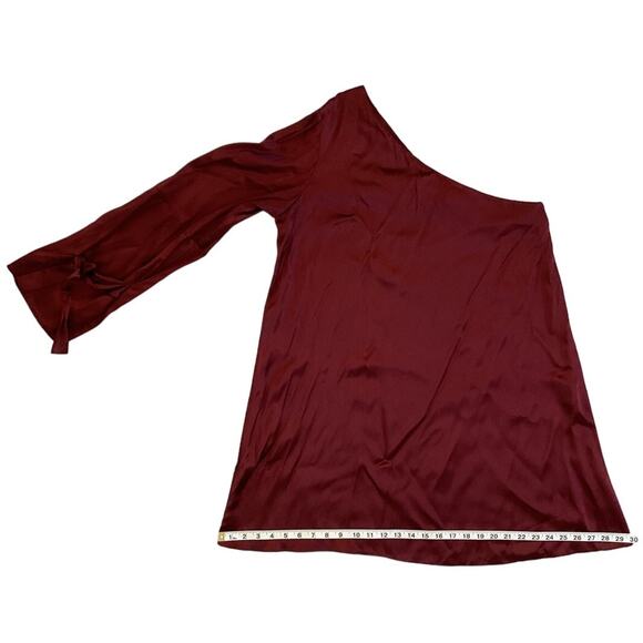 TANYA TAYLOR Leah One-Shoulder Satin Dress Red Size 12 Flowy Dressy - Picture 15 of 16